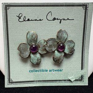 Elaine Coyne Verdigris Patina Brass Amethyst Earrings – Nature Series – NWT